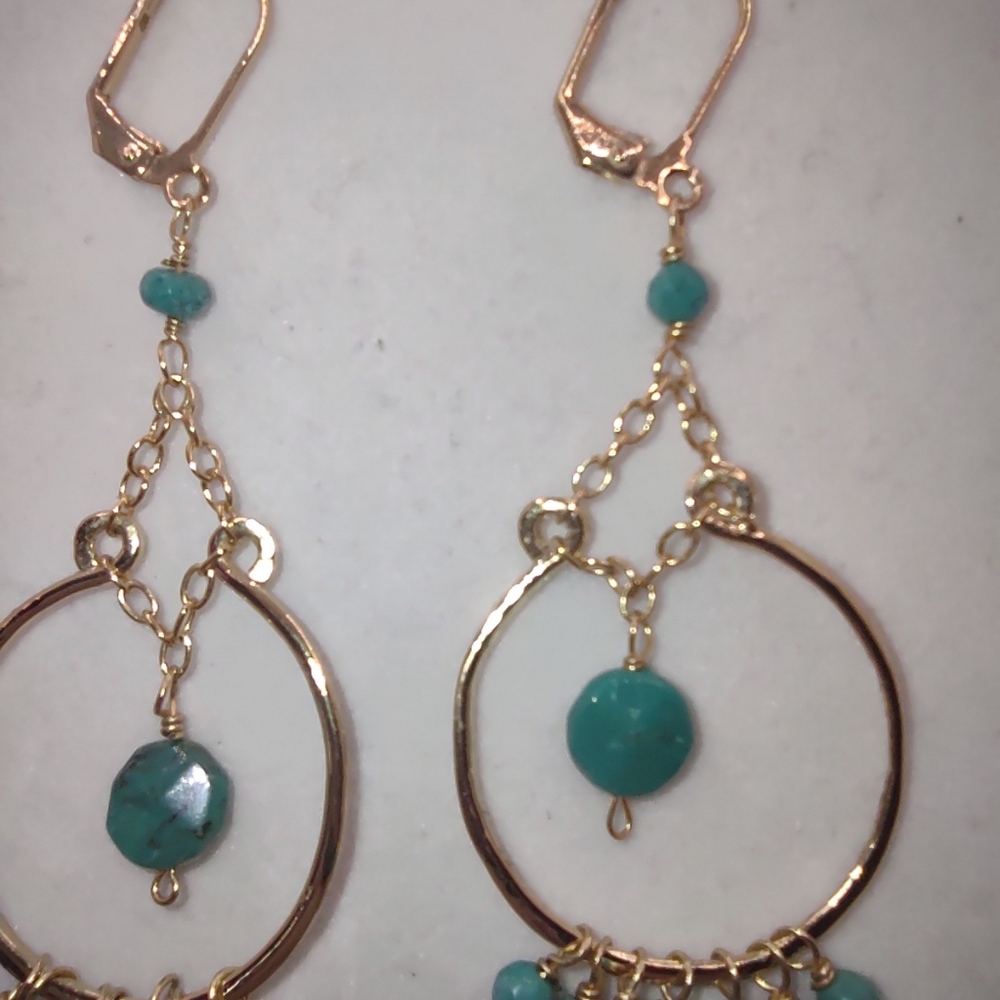 Chic Gold and Turquoise Dangle Earrings - Picture 5 of 5